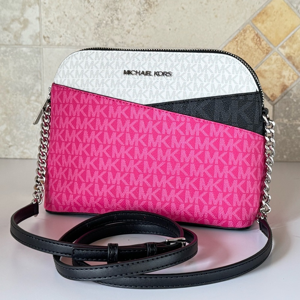 Michael Kors Jet Set Pink Multi Dome Color-Block Crossbody Bag